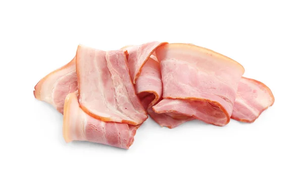 Plátky syrové slaniny na bílém pozadí — Stock fotografie
