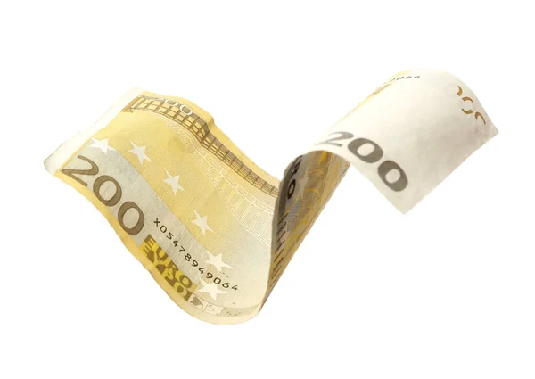 Notas de 200 euros voadoras isoladas a branco — Fotografia de Stock