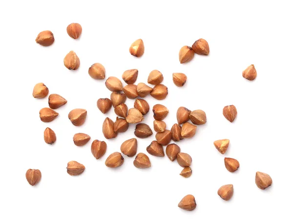 Pohanková zrna izolovaná na bílém, horní pohled. Organické obiloviny — Stock fotografie