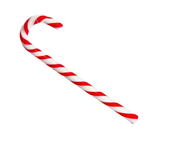 Bastón de caramelo sobre fondo blanco. Tradicional regalo de Navidad — Foto de Stock