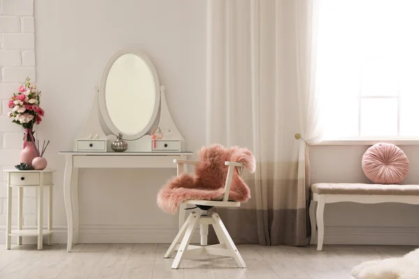 Stylish room interior with white dressing table — Stock Photo, Image