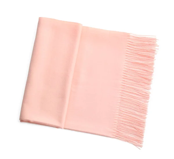 Peach scarf on white background, top view — Stock Photo, Image