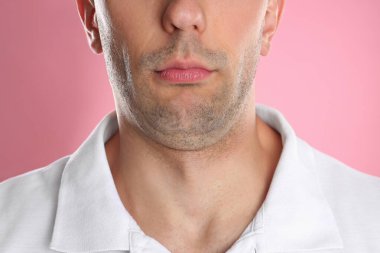 Young man with double chin on pink background, closeup clipart