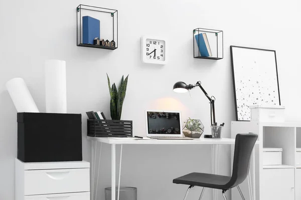 Comfortable workplace with modern laptop on desk. Home office — Stockfoto