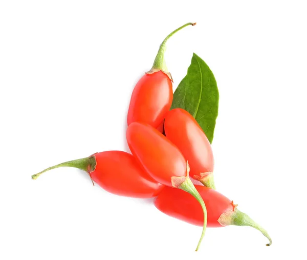 Fresh ripe goji berries on white background, top view — Stock Photo, Image