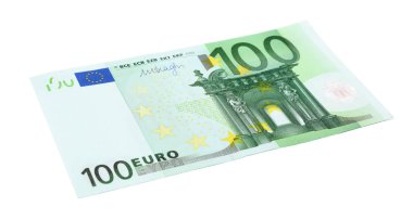 Beyaz arka planda duran 100 Euro banknot