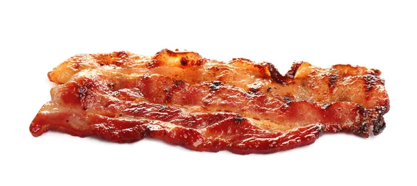 Slice of tasty fried bacon on white background — Stock Photo, Image