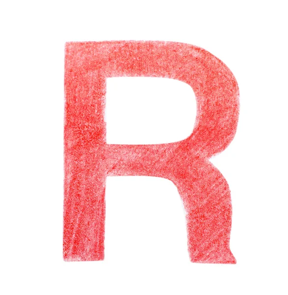 Písmeno R s červenou tužkou na bílém pozadí, horní pohled — Stock fotografie