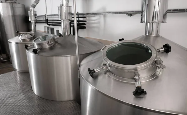 Steel tanks for beer fermentation in brewhouse