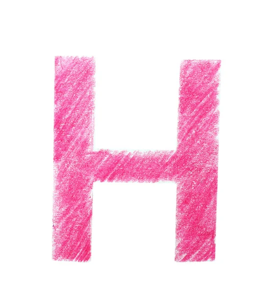 Buchstabe h geschrieben mit rosa Bleistift auf weißem Hintergrund, Draufsicht — Stockfoto