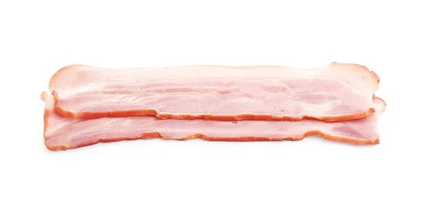 Fette di pancetta cruda su fondo bianco — Foto Stock