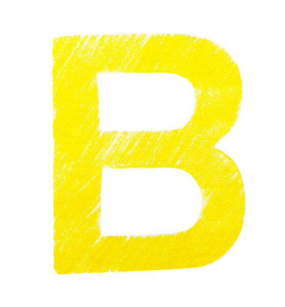 Letter B written with yellow pencil on white background, top view