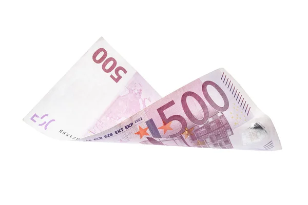 Flying five hundred Euro banknote isolated on white — Stock Photo, Image