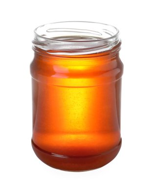 Beyaz üzerine izole edilmiş organik ballı kavanoz.