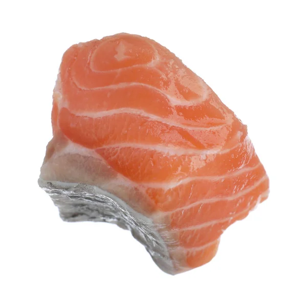 Pedaço Salmão Cru Fresco Isolado Branco Delicadeza Peixe — Fotografia de Stock