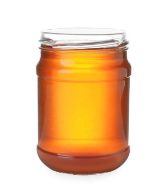 Beyaz üzerine izole edilmiş organik ballı kavanoz.