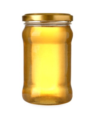 Beyaz üzerine izole edilmiş organik ballı kavanoz.