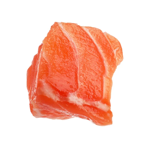 Pedaço Salmão Cru Fresco Isolado Branco Delicadeza Peixe — Fotografia de Stock