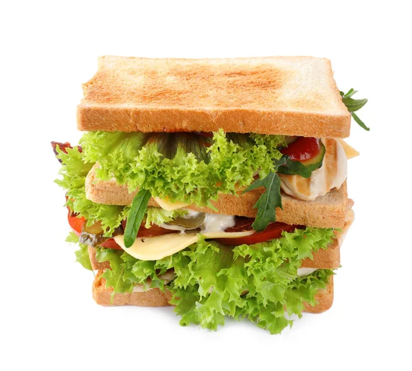 Delicioso Sándwich Con Pollo Aislado Blanco —  Fotos de Stock