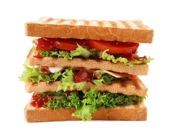 Yummy Sandwich Con Pane Tostato Isolato Bianco — Foto Stock