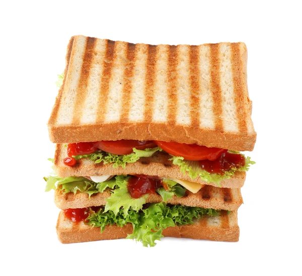 Yummy Sandwich Toasted Bread Isolated White — Stock Photo, Image