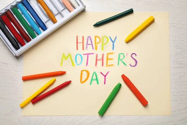 Tarjeta Felicitación Para Día Madre Lápices Colores Sobre Fondo Madera — Foto de Stock