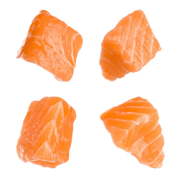 Set Pieces Fresh Raw Salmon White Background Fish Delicacy — Stock Photo, Image
