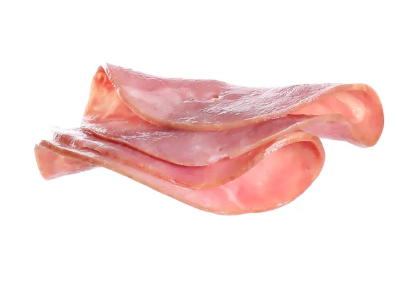 Lekkere Ham Plakjes Geïsoleerd Wit Sandwichingrediënt — Stockfoto