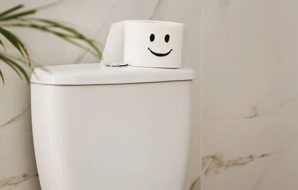 Rolo Papel Com Rosto Engraçado Vaso Sanitário Banheiro — Fotografia de Stock