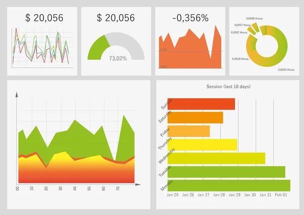 Různé Barevné Grafy Statistickými Informacemi Ilustrace — Stock fotografie