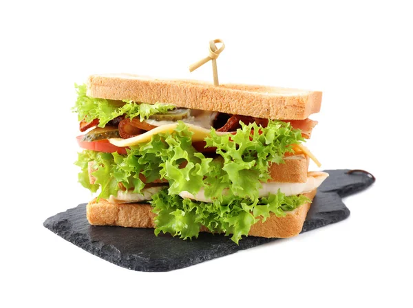 Yummy Sandwich Con Pancetta Pollo Isolato Bianco — Foto Stock