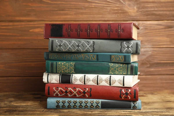 Collectie Van Oude Boeken Houten Plank — Stockfoto