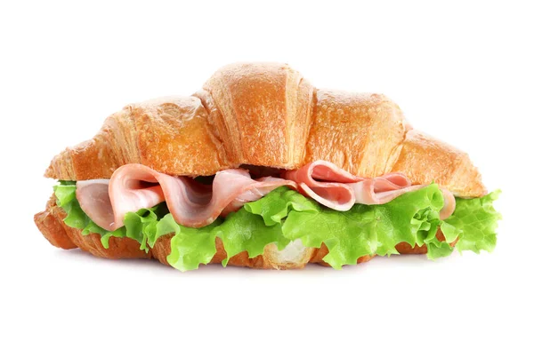 Chutný Croissant Sendvič Šunkou Izolovanou Bílém — Stock fotografie