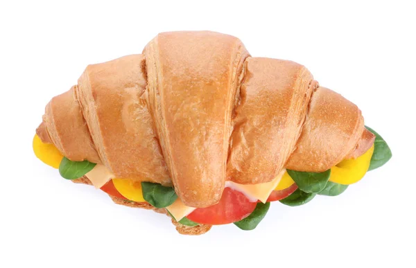 Sanduíche Croissant Vegetariano Saboroso Isolado Branco Vista Superior — Fotografia de Stock