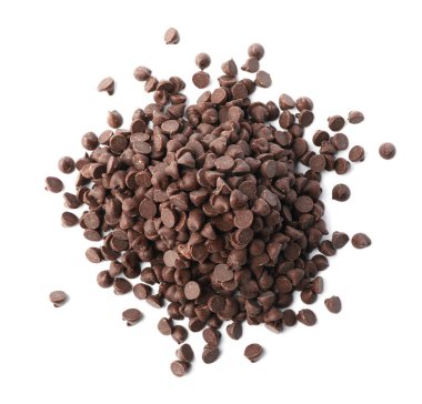 Beyaz manzaralı, lezzetli çikolata parçacıkları yığını