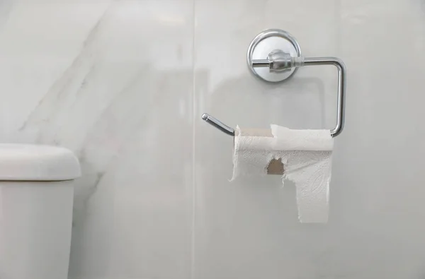 Suporte Com Rolo Papel Vazio Perto Tanque Banheiro Dentro Casa — Fotografia de Stock