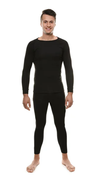 Man Wearing Thermal Underwear Isolated White — Stock Photo, Image