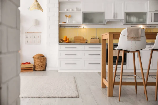 Modern Kitchen Interior Stylish Wooden Table — Stock Photo, Image