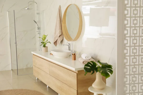 Mirror Vessel Sink Stylish Bathroom Interior — Stock Photo, Image