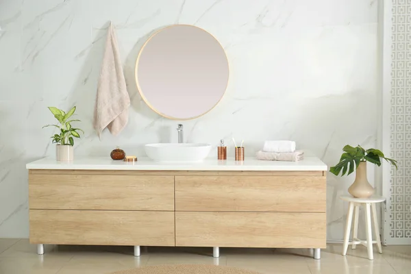 Mirror Vessel Sink Stylish Bathroom Interior — Stock Photo, Image