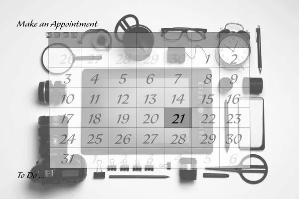 Dubbel Exponering Kalender Och Designer Arbetsplats Personligt Schema — Stockfoto