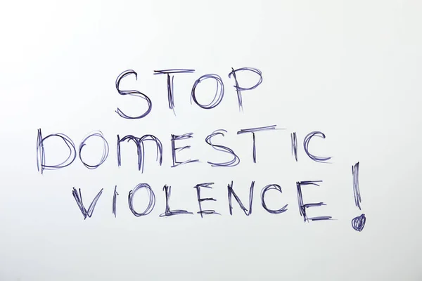 Phrase Stop Domestic Violence White Background Top View — Stock Photo, Image