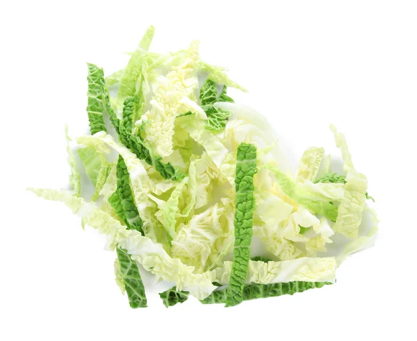 Chopped fresh savoy cabbage isolated on white, top view — Stock Photo, Image