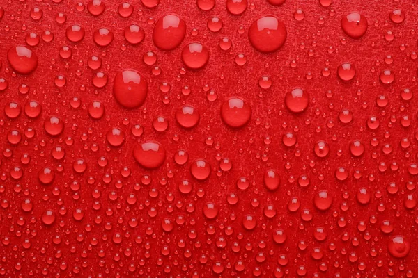 Gotas Água Fundo Vermelho Vista Superior — Fotografia de Stock