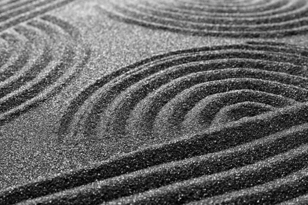 Pattern Decorative Black Sand Closeup Zen Harmony — Stock Photo, Image