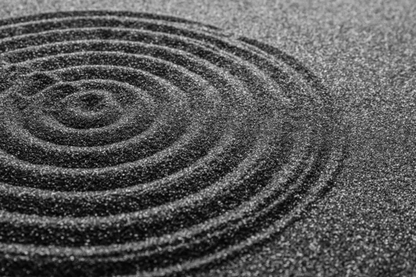 Sabbia Nera Con Bel Motivo Primo Piano Concetto Zen — Foto Stock