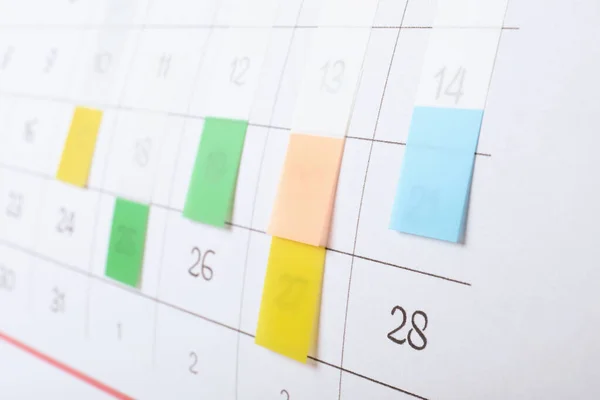Calendar Page Colorful Stickers Closeup View — Stock Photo, Image
