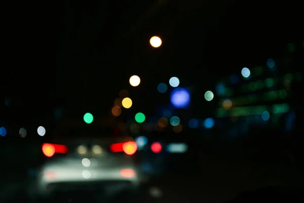 Vista Borrosa Ciudad Por Noche Efecto Bokeh — Foto de Stock