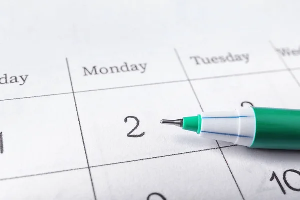 Pen Calendar Page Closeup Planning Concept — Stock Photo, Image