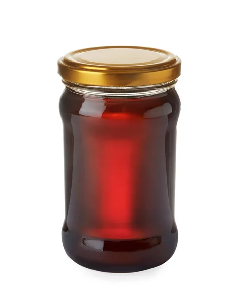 Glas mit Bio-Honig isoliert auf weiß — Stockfoto